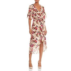 NWOT ALICE + OLIVIA SILK WRAP DRESS V NECK MIDI FLUTTER SLEEVE FLORAL SIZE 8